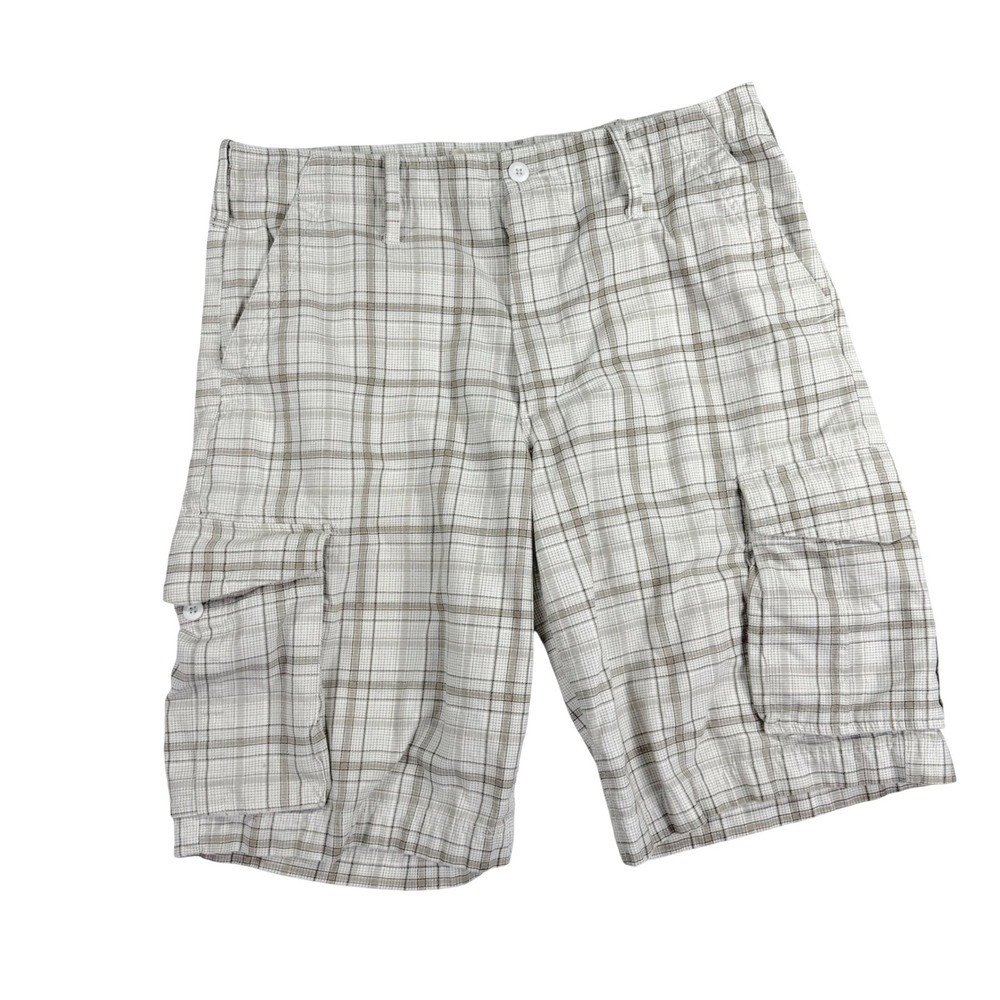 Urban Pipeline Cargo Shorts Mens 40 Tan Plaid Cotton Utility Casual Relaxed Fit‎